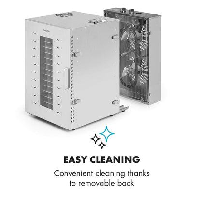 Klarstein Dörrautomat Edelstahl – 4.000-W-Dörrgerät, 48 Edelstahl-Einlegeböden, 30–90 °C, 24-Stunden-Timer, 6 Ventilatoren, 2 Trockenkammern, 50–55 dB, ideal für Obst, Gemüse, Fleisch, Kräuter, Silber