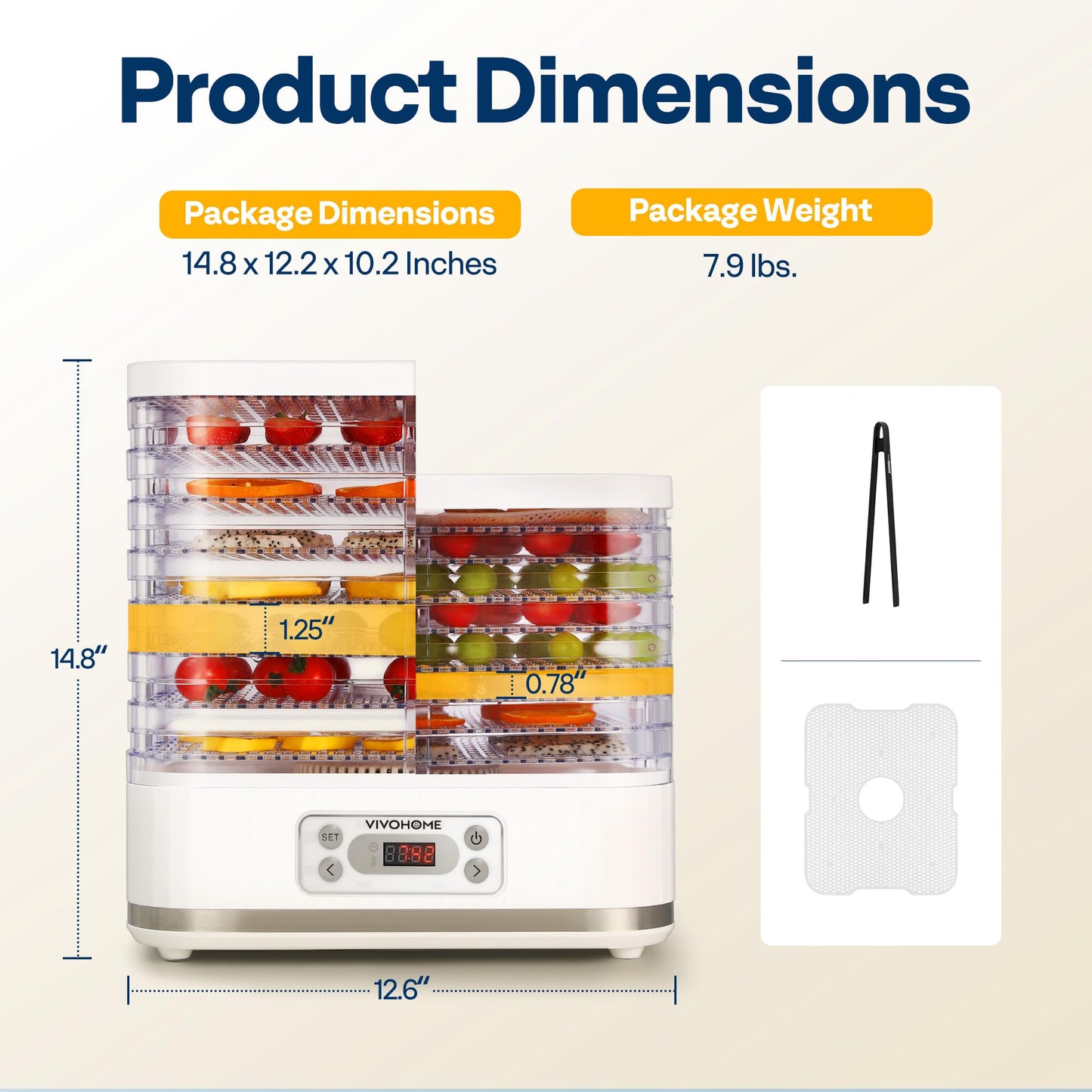 VIVOHOME Dörrautomat mit 8 Einlegefächern 400W BPA frei Dörrgerät mit Temperaturregler von 35°C bis 70°C inkl.72H Timer und Rezept für Fleisch,Obst,Haustier-Leckereiene
