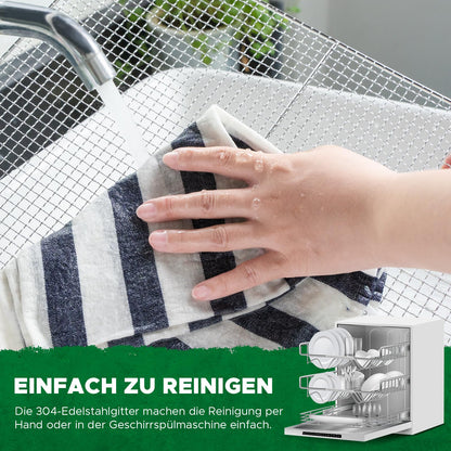 Kwasyo Dörrautomat Edelstahl DA 1000, XXL-Dörrfläche 1,8 m², Dörrgerät Temperatur einstellbar 30-90℃, LED-Display, 24 Std, BPA-frei, mit Rezeptheft, 10 Edelstahl-Dörrtabletts