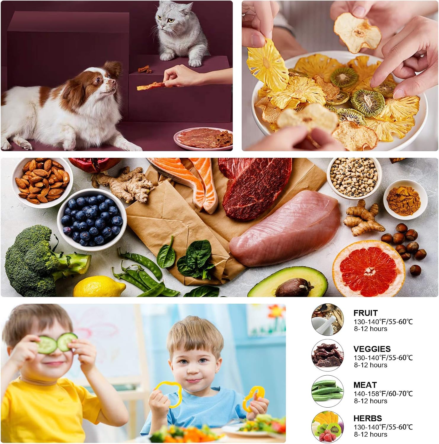 Dehydrator Dehydrator with Temperature Control, 8 Levels Removable Dehydrator, Temperature Control 35-70°C for Meat, Fruits, Vegetables and Nuts, 400 W, Button, BPA-Free